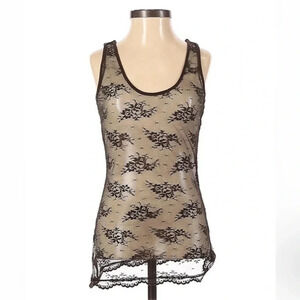 Vintage Y2K Express Black & Brown Floral Sheer Lace Blouse Size Small S